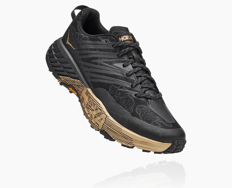 Hoka Speedgoat 4 Cny - Women's Trail Shoes - Black/Gold - UK 120PNLEMH
